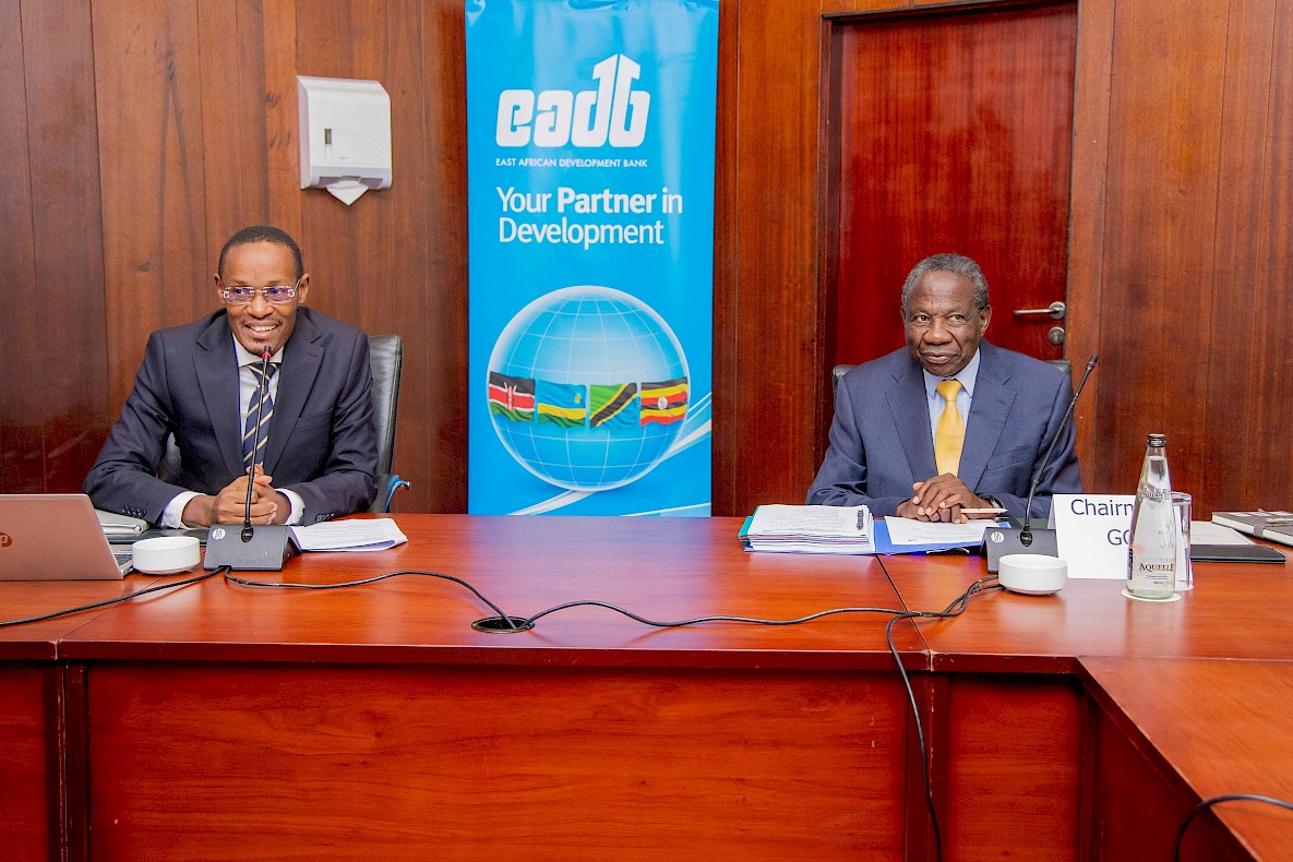 Hon. Matia Kasaija, Uganda Minister of Finance, Planning and Economic Development and Chairman of the EADB Council (right) with Mr. Benard Mono, EADB Acting Director General during the Governing Council meeting.