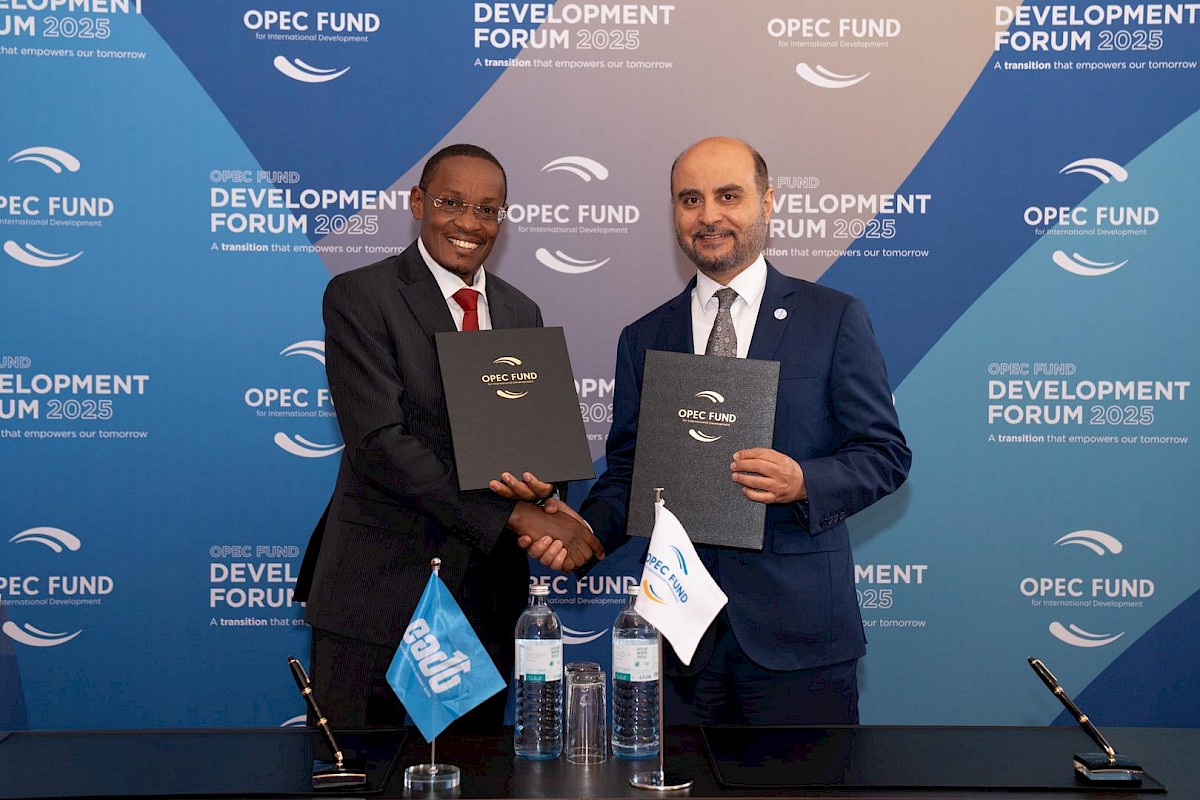 Ag. Director General of EADB, Benard Mono with OPEC Fund President Dr. Abdulhamid Alkhalifa at the loan agreement signing